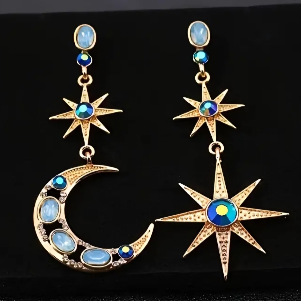 Gold and Blue Celestial Earrings